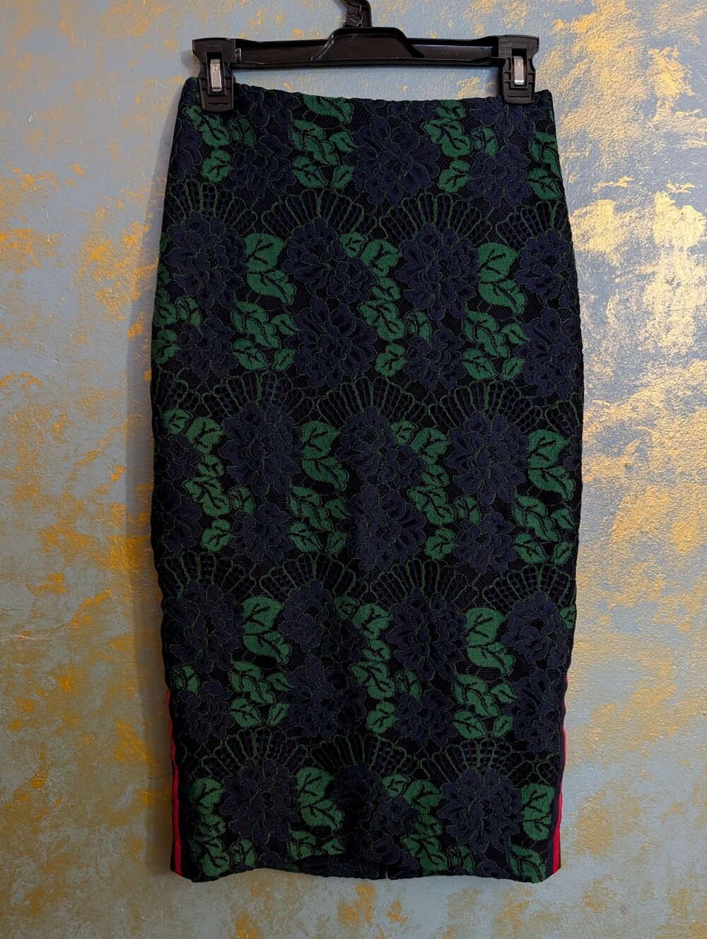 Ted Baker Navy And Green Lace Pencil Skirt Size 0